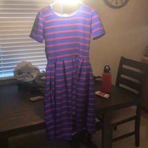 blue with red stripe dress